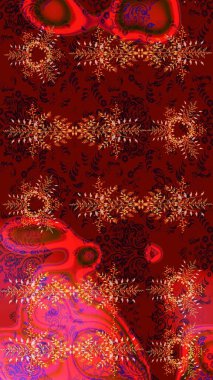 Kar tanelerinin soyut arkaplanlı Noel arkaplanı. Noel için tatil tasarımı, yeni yıl moda baskıları. Kırmızı, kahverengi ve siyah kar taneleri. Raster illüstrasyonu. Güzel tasarım..