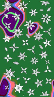 Çiçekli güzel suluboya desen. Raster illüstrasyonu. Yeşil ve nötr renklerde.