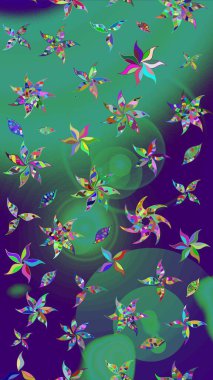 Egzotik çiçekler, mavi ve yeşil renkler üzerine botanik ve parlak klasik doğa. Raster illüstrasyonu. Klasik tropikal doğal elementlerin suluboya seti.