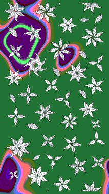 Çiçekli güzel suluboya desen. Raster illüstrasyonu. Yeşil ve nötr renklerde.