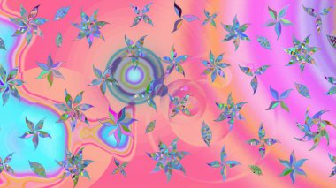 Raster suluboya çiçek deseni, narin çiçekler, pembe ve mavi çiçekler, tebrik kartı şablonu. Güzel kumaş deseni.