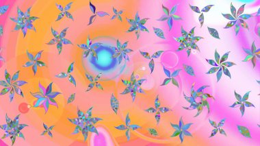 Suluboya çizimi. El çizimi. Pembe ve turuncu renkli çiçekler. Çiçekli çizim deseni.