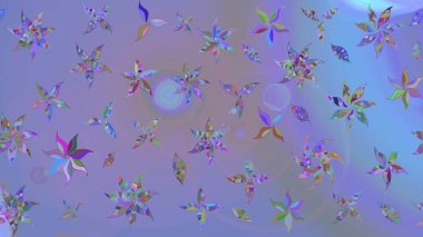 Sevimli çiçek raster deseni. Düz Çiçek Elementleri Tasarımı. Renkli Bahar Teması eskiz kalıbı. Mor ve mavi renkte çiçekler.