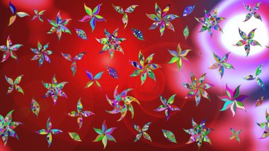 Halk tarzı. Modern çiçek arkaplanı. Parlak renkli çiçekleri olan ve kırmızı ve pembe renkli yaprakları olan harika bir çiçek deseni. Moda baskıları için zarif bir şablon.