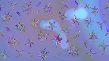 Mor ve mavi renkte çiçekler. Gömlek, arka plan modelini çiz. Tropik çiçekler.