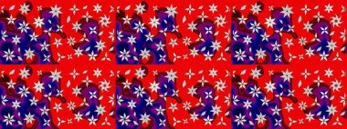 Üzerinde gelincikler ve vadi zambakları olan renkli çiçek desenli nakış deseni. Tekstil tasarımı için kırmızı ve nötr renklerde geleneksel halk çiçekleri buketi.