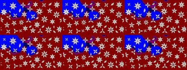 Raster illüstrasyonu. Raster illüstrasyonu. El yapımı çiçek ve bitki koleksiyonu. Şirin karalamalı çiçek desenli çizim. Çizim biçimi kırmızı ve mavi renklerde.