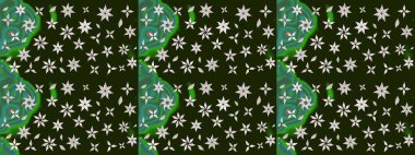 Raster suluboya çiçek deseni, narin çiçekler, gri ve yeşil çiçekler, tebrik kartı şablonu. Güzel kumaş deseni.