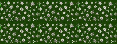 Raster illüstrasyonu. Yeşil ve nötr renklerde. Yeşil ve nötr papatyalardan oluşan yeşil ve nötr bir desen.