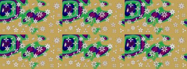 Raster illüstrasyonundaki çiçek desenli çizim. Renkli Bahar Teması eskiz kalıbı. Sarı ve yeşil renkli çiçekler. Düz Çiçek Elementleri Tasarımı.