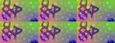 Raster illüstrasyonu. Raster illüstrasyonundaki çiçek desenli çizim. Güzel kumaş deseni. Yeşil ve nötr renklerde.