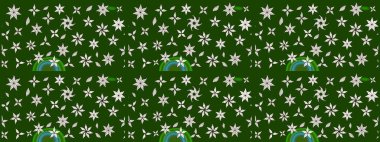 Yeşil ve nötr renklerde. 3D çiçekler, eskiz. Raster illüstrasyonu.