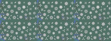 Raster illüstrasyonundaki çiçek desenli çizim. Yeşil ve nötr renkte çiçekler.