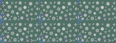 Raster illüstrasyonundaki çiçek desenli çizim. Yeşil ve nötr renkte çiçekler.