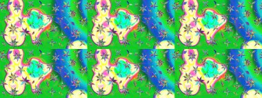 Parmak izi, kumaş, duvar kâğıdı, tekstil için raster dokusu. Renkli grunge, koyu yeşil ve mavi çiçeklerle soyut bir arka plan oluşturur. Nakış desenli çiçek deseni..