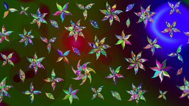 Raster illüstrasyonu. Tropik çiçek desenleri. Yeşil ve kahverengi renkte çiçekler.