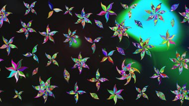 Raster illüstrasyonundaki çiçek desenli çizim. Gri ve yeşil renkte çiçekler.