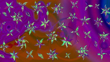 Küçük çiçekteki sevimli çiçek deseni. Raster illüstrasyonu. Mor ve kahverengi renkte çiçekler.