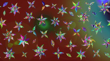 Kahverengi ve kırmızı renklerde Asya tekstili. Suluboya çiçekli çiçek deseni. Raster illüstrasyonu.