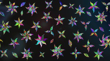 Raster Floral Illustration, Asyalı tekstil. Gri ve mavi renkli etnik çiçeklerle zarif bir eskiz deseni..