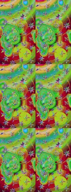 Yeşil ve kırmızı çiçekli eskiz deseni, suluboya çiçek deseni, sevimli çiçek, duvar kağıdı, kart veya kumaş için fayanslı. Raster - stok.