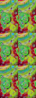 Yeşil ve kırmızı çiçekli eskiz deseni, suluboya çiçek deseni, sevimli çiçek, duvar kağıdı, kart veya kumaş için fayanslı. Raster - stok.