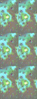 Raster - stok. Yapraklı çiçekler ve kır ve mavi renkli papatya çiçekleri. Taslak arkaplan deseni.