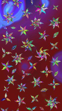 Tekstil için suluboya eskiz deseni. El çizimi çiçek çizimi deseni (fayans). Şirin çiçekleri, desenleri, kırmızı ve mor renkleri olan renkli çizim deseni.