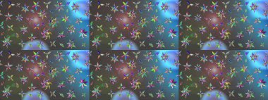 Çiçek süslemeli çizim deseni. Mavi ve gri renkte çiçekler. Raster illüstrasyonu.