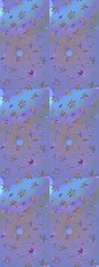 Mor ve mavi renkte çiçekler. Renkli Yaz Temalı eskiz kalıbı. Raster Illustrasyon 'daki Çiçek Deseni' nin son moda çizimi. Düz Çiçek Elementleri Tasarımı.