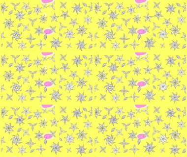 Raster çiçek desenleri çiziyor. Vadinin sarı renkli çiçekleri.