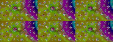 3D çiçekler, eskiz. Raster illüstrasyonu. Yeşil ve kahverengi renklerde.