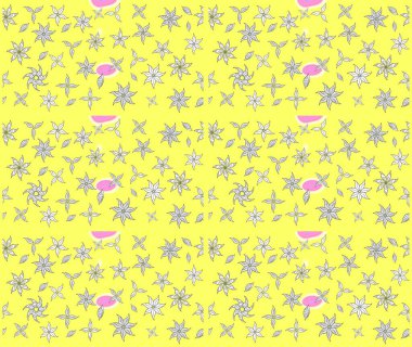 Raster çiçek desenleri çiziyor. Vadinin sarı renkli çiçekleri.