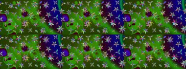 Raster illüstrasyonu. Patlayan çiçekler soyut olarak yerleştirilmiş. Yumuşak, bahar çiçekleri yeşil ve mavi renklerde. Raster deseni.