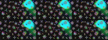 Raster illüstrasyonundaki çiçek desenli çizim. Gri ve yeşil renkte çiçekler.