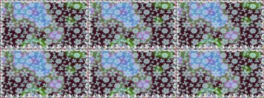 Moda baskıları için zarif bir şablon. Halk tarzı. Modern çiçek arkaplanı. Parlak renkli çiçeklerle ve kahverengi renklerde yapraklarla şaşırtıcı, pürüzsüz çiçek deseni.