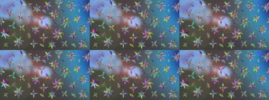 Desen, çizim, çiçek sınırı. Çiçek çelengi. Güzel, parlak, pürüzsüz kumaş, tuval. Eski moda arka plan. Kıvırcık, parlak örgü. Raster illüstrasyonu.