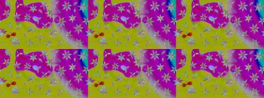 Çiçekli karalama şeklinde Raster çiçek deseni. Nazik, narin çiçek arkaplanı. Mor ve yeşil renkte çiçekler.