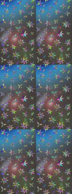 Üzerinde gelincikler ve vadi zambakları olan renkli çiçek desenli nakış deseni. Tekstil tasarımı için gri ve mavi renkli geleneksel halk çiçekleri..