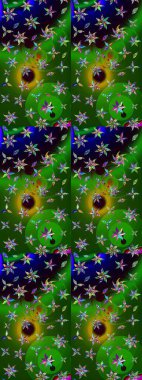 Vadinin yeşil ve siyah renkli çiçekleri. Çiçeksel çizim kalıbının çizimi.