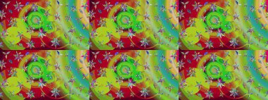 Çiçekli karalama şeklinde Raster çiçek deseni. Yeşil ve kırmızı renkte çiçekler. Yumuşak, yaz çiçekli arka plan.