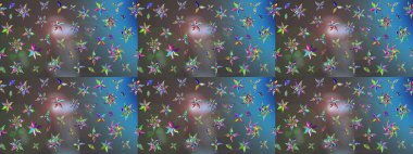 Raster düz çiçek çizim deseni. Hediye ambalaj kağıdı, tebrik kartları, posterler ve pankart tasarımı. Gri ve mavi renkte çiçekler.