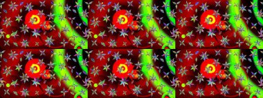 Güzel eskiz şekli. Raster çiçekli arka plan. Yazdır. Güzel kumaş deseni. Renkli Yaz Temalı eskiz kalıbı. Düz Çiçek Elementleri Tasarımı.