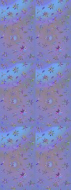 Mor ve mavi renkte çiçekler. Raster illüstrasyonu. Çizim çiçek deseni duvar kağıdı için kullanılabilir.