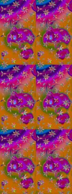 Raster illüstrasyonu. Çiçek çelengi. Güzel, parlak, pürüzsüz kumaş, tuval. Desen, çizim, çiçek sınırı. Eski moda arka plan. Kıvırcık, parlak örgü.