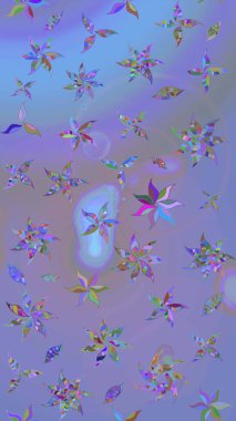 Raster illüstrasyonu. Düz Çiçek Elementleri Tasarımı. Mor ve mavi renkte zarif çiçekli suluboya. Renkli Bahar Teması çizim şablonu.