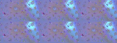 Mor ve mavi renklerde. Çiçekli güzel suluboya desen. Raster illüstrasyonu.