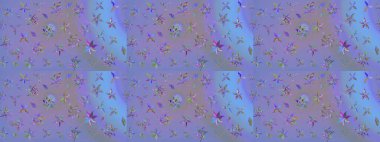 Çiçekli menekşe ve mavi çizim deseni. Raster çiçek izi. Klasik taslak çizimi. Raster Yumuşak kumaş deseni.