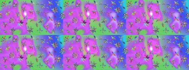 Çiçekli el çizimi çizimi deseni. Modern, menekşe rengi ve mavi raster arka plan duvar kağıdı çizimi, klasik çizgili, desenli desenli çiçekler, çiçekli süsler..