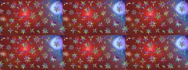 Kahverengi ve kırmızı renkte çiçekler. Raster illüstrasyonu. El çizimi çiçekli soyut çizim deseni.